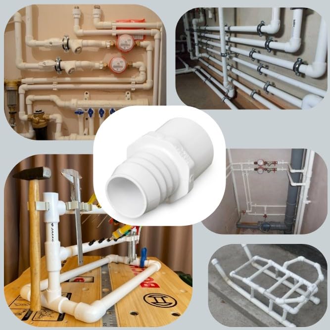 1-1/2" PVC Pipe Fitting – Schedule 40 Adapter, Barbed x Spigot – White PVC Connector for Flexible Tubing to Pipe Transitions - size: 1.5 Inch