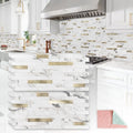 StyloVue 20 Sheets Peel and Stick Backsplash for Kitchen, Volakas White Marble Look with Gold Metal, Stick on Tile for Kitchen Backsplash, RV, Fireplace - color: Volakas White Marble