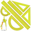 Zonon 7 Pcs Geometry Math Set with Compass Protractor Rulers, Yellow - color: Yellow