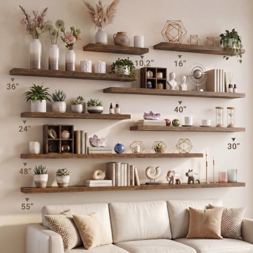 Vivelove 10 Inch Deep Floating Shelves 40” Set of 2, Rustic Brown - color: Rustic Brown, size: 40”wx10.2”dx1.5”h