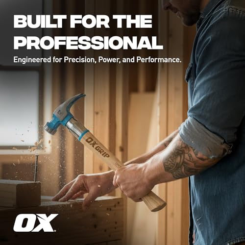 OX Pro Framing Hammer 22 oz Milled Face with Curved Hickory Wood Handle Hammer with Steel Overstrike Protection - Martillos De Carpintero - style: 22-oz Hammer + Steel Shaft
