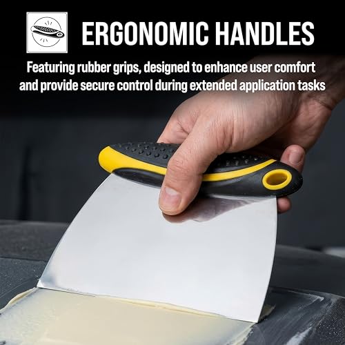 Custom Shop 4-Piece Carbon Spring Steel Body Filler Spreaders | Putty Scraper Set with Ergonomic Handles 2”, 3”, 4”, 6”
