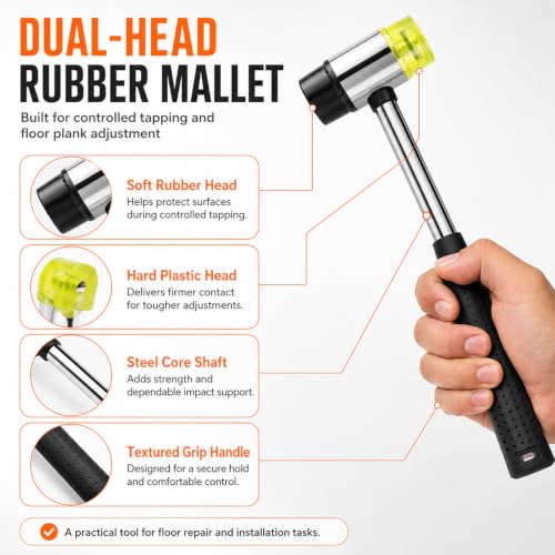 Floor Gap Fixer Tool Kit, Heavy Duty Suction Cup Gap Puller with Rubber Mallet & 5 Reusable Sticky Pads, Fast DIY Laminate & Vinyl Floor Repair Kit to Close Floor Gaps Without Contractor