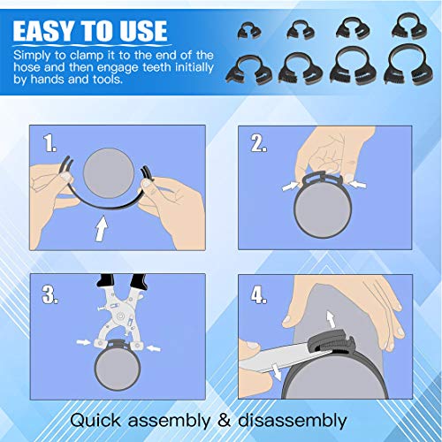 Glarks 70Pcs 8 Size Heavy Duty Black Double Gripping Nylon Hose Clamps Set, 6.6-27.2mm Plastic Snap Ratcheting Clamps Assortment Kit (Black 70Pcs)