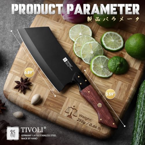 TIVOLI Meat Cleaver Knife 7 inch - Black Butcher Knife for Meat Cutting - size: 6.9"