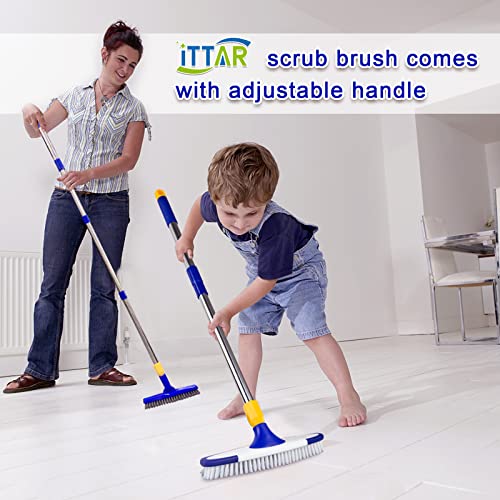 ITTAR Grout & Scrub Brush Combo, Floor Scrubber with Long Handle, Multi-Purpose Stiff Bristles Cleaning Brush Set for Tile, Grout, Deck, Kitchen, Shower Floor (2 Pcs) - color: White & Blue Head