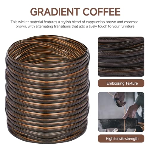 Wicker Repair Kit, Synthetic Embossing Rattan Fix Material Supplies Vinyl Plastic Waterproof Flat Ribbon for Garden Patio Furniture and Rattan Chair Sofa Basket Replacement-130Ft Dark Coffee Brown