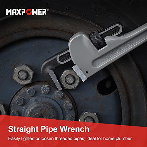 MAXPOWER 18-inch Pipe Wrench, 2.5 inch Jaw Opening Capacity - size: 18-inch, style: Straight Pipe Wrench