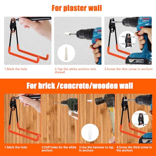 Heavy Duty Garage Storage Hooks 4 Pack Garage Tool Organizer Wall Mount - size: Large
