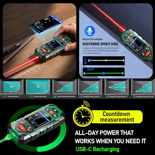 Stud Finder Wall Scanner with Laser Measure and Level 10 in1 Wall Detector - color: Green