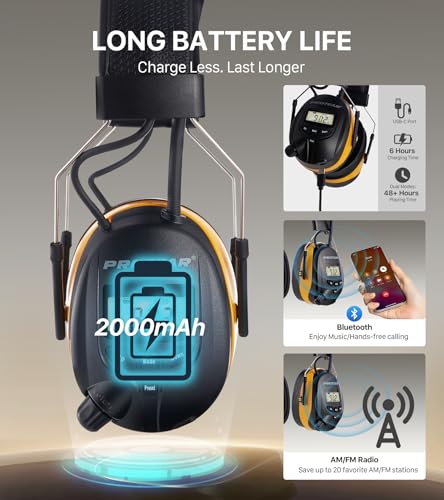 AM FM Radio Hearing Protection Earmuff, Bluetooth 5.4, 30SNR - color: Am/Fm+ Bluetooth-yellow