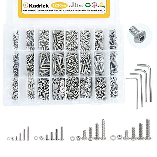 KADRICK 1230PCS Metric Screw Aassortment Kit,Stainless Steel M2-M5 Bolts - size: SS M2-M5 1230Pcs