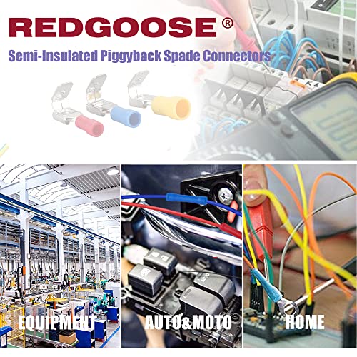 100PCS Semi-Insulated Piggyback Spade Connectors 1/4" 22-10 AWG Female/Male Quick Disconnect Piggyback Spade Crimp Terminals Assortment Kit