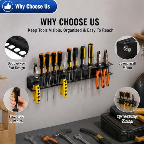 Screwdriver Organizer Wall Mount, 2 Pack Metal Tool Holder Rack