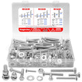 Kingarcher 252Pcs Hex Bolts and Nuts Assortment Kit, 1/4 20 5/16 18 3/8 16 Inch, 304 Stainless Steel 18-8 Assorted Bolts Nuts Flat Washers Hardware Kit, Screw Nut and Bolt Organizer, 3/4" to 2-1/2"