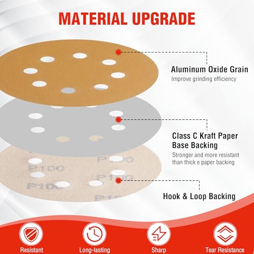 WORKPRO Sanding Discs Set, 5-Inch 8-Hole Hook and Loop, 150 Pack, Gold - style: Premium Gold Random Orbital Sander Pads