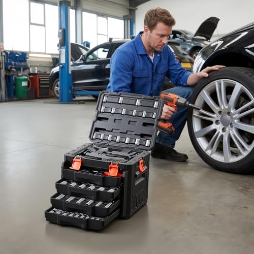 VEVOR 230 PCS Mechanic Tool Set with 4-Drawer Tool Box 1/4" 3/8" 1/2" Drive - size: 230-PCS
