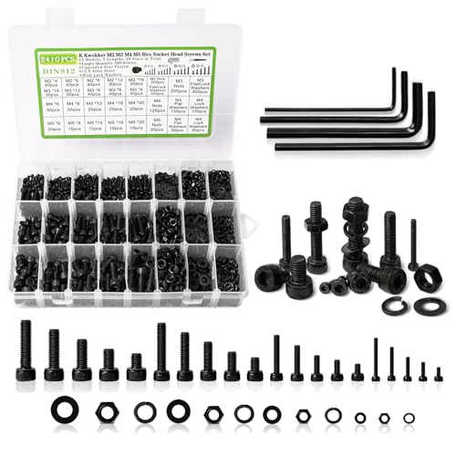 M2 M3 M4 M5 Hex Socket Bolt & Nut Assortment Kit, 2410Pcs - size: K. M2 M3 M4 M5
