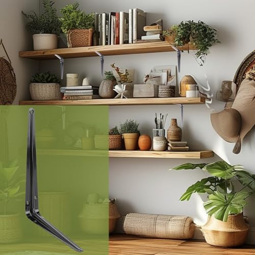 24 Pack 12" x 10" Heavy Duty Metal Shelf Brackets, Floating Shelf Bracket, L Brackets for Shelves, Perfect for 12 Inch Wide Wood Boards, Rustic Farmhouse Decorative Wall Mount Corner Brace - size: 24 Pack 12" x 10" Black