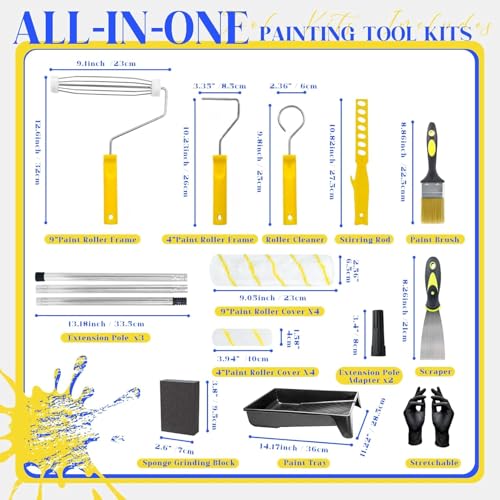 18-Piece Paint Roller Kit with 3.3ft Reinforcing Extension Pole