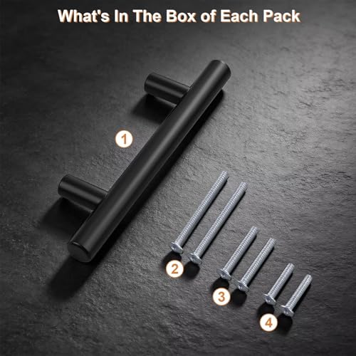 Probrico 30 Pack Hole Centers 3inch Stainless Steel Kitchen Cabinet Handles,Flat Black Dresser Drawer Pulls, 5inch Length Euro T Bar Pull Handle for Home Furnitures - size: Center to Center: 3 inch