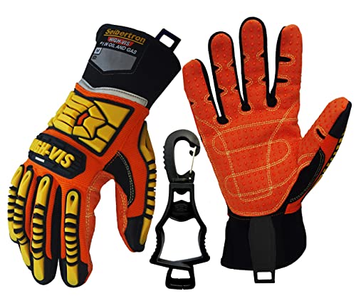 Seibertron High-Vis Series Cut Resistant Reducing Anti-Impact Mechanics Heavy Duty Safety Rescue Oil and Gas Gloves - color: Orange-sdx2 En388 4232xp Pvc Dots Palm+clip, size: Medium (Pack of 1)