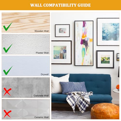 KURUI 214Pcs Picture Hanging Hooks, Renter Friendly Picture Hanging Kit with Heavy Duty Picture Hangers and Hardware Nails, for Frame, Painting, Art and Photo, on Drywall,Plaster, and Wood Wall - color: Silver