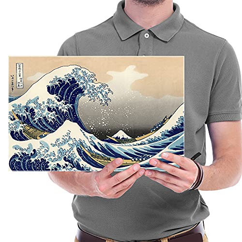 Wieco Art Canvas Prints Wall Art Ocean Beach Picture Paintings for Home Office Decorations Wall Decor Great Wave of Kanagawa Katsushika Hokusai Modern Stretched and Framed Landscape Sea Artwork - size: 16"L x 10.8"W