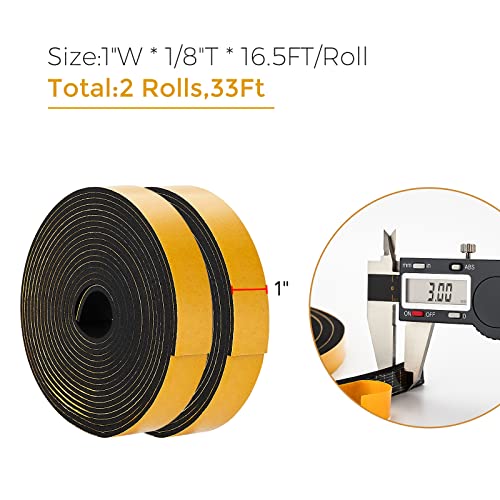 Ravinte Weather Stripping Door Seal, 1 x 1/8" Adhesive Foam Tape, 33 FT - color: Black, size: 1In x 1/8In x 33Ft