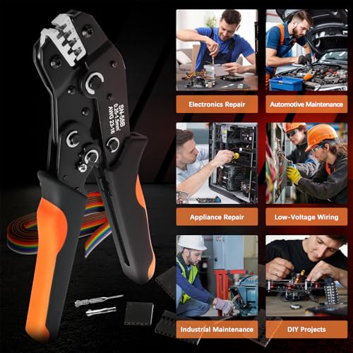 SN-58B Dupont Crimper, 1600PCS 2.54mm Dupont Connector Kit with Ratcheting Wire Crimping Tool, 23-16 AWG, 1/2/3/4/5/6/8/10 Pin Housings, Male Female Pins, Headers & Ribbon Cable - color: 1600pcs