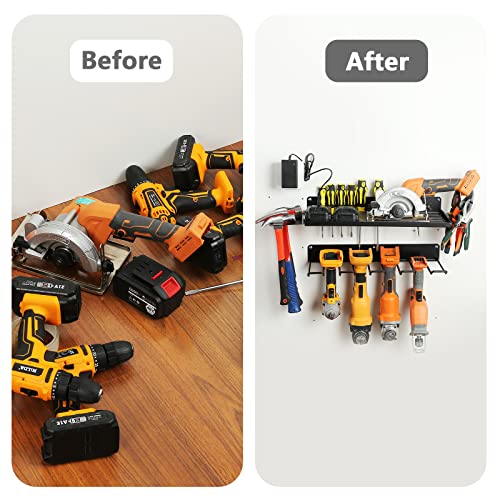 UU-Major Power Tool Organizer for Garage Organization,Drill Holder Wall Mount for Tool Stoarge, Tool Organizers and Garage Storage Shelves for Charging.Heavy Duty With 4 Holders - style: 1 shelf+1 rack+ear