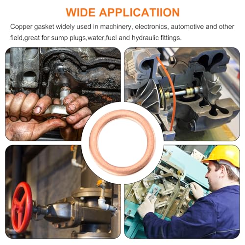 MECCANIXITY 52 Pcs Flat Copper Washers, 10x14x1.5mm Copper Upgraded Flat Metric Sealing Crush Ring Washers for Hydraulic Fittings Screw Bolt Nut Electronic Repair - size: 10x14x1.5mm