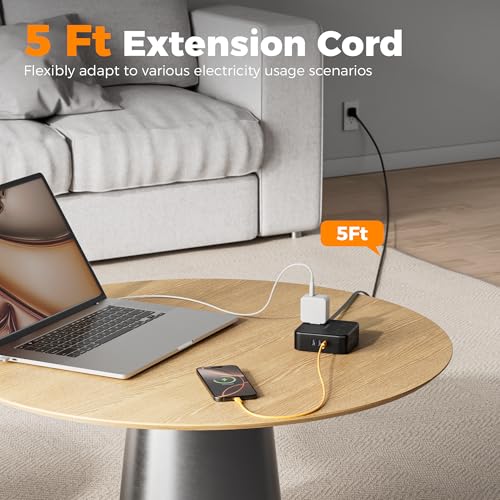 TESSAN Surge Protector Power Strip with 900J Surge Protection, 5 Ft, Black - color: Black with 1 USB C, size: 5 feet