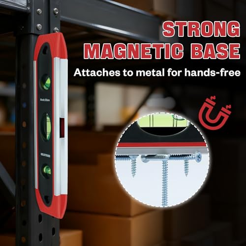 MELOTOUGH 9 Inch Torpedo Level Magnetic,Small Leveler Tool,Spirit Level with 45/90/180 Bubbles,V-Groove,Shock Resistant Leveler,Red - color: Red-1pcs