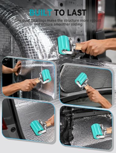 Upgraded Sound Deadening Roller, Dual Bearing PU Seam Roller for Car Audio - color: Turquoise