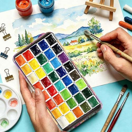 qianshan 40Pcs Empty Half Pans Watercolor Tin Palette with Magnetic Stripe - color: Oil Painting Flowers