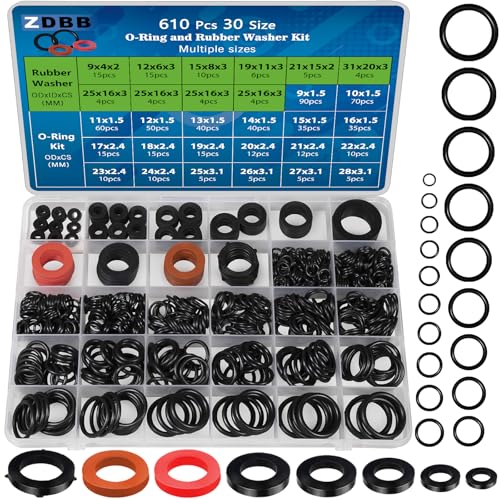 ZDBB 7 Size Water Hose Gasket and 20 Size O Ring Rubber Washer Assortment Kit 610 Pcs Nitrile Washers Set for Plumbing Faucet Pipe Hose Shower Head Pressure Washer Sealing Repair OD 9-31MM - size: ODmm:14,15,16,17,18,19,20,21,22,23,24,25,26,27,28