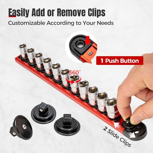 6PC Magnetic Socket Organizer Set, 1/2" 3/8" 1/4" Drive - color: Red & Blue, size: 6 Pieces-1/4", 3/8", 1/2" DR