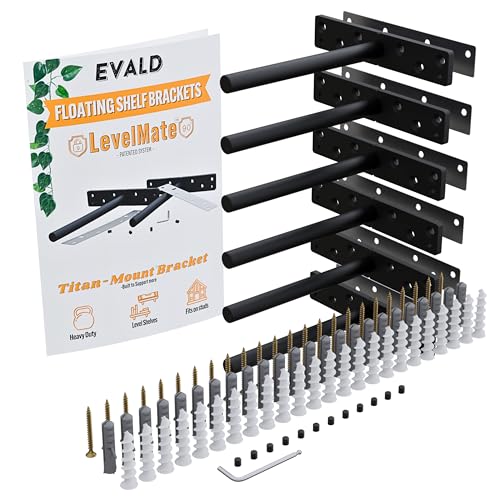 EVALD LevelMate™ Titan-Mount 6 Inch Floating Shelf Brackets, Heavy Duty Hidden Shelf Brackets for Floating Shelves, Black Carbon Steel Shelf Supports with Screws & Anchors (6 Pack) - size: 6 Inch, style: 6 Pack Titan-mount