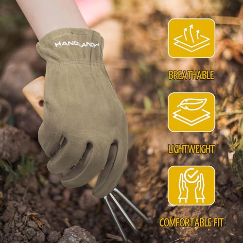 HANDLANDY Kids Leather Gardening Gloves, Kid Work Gloves, Khaki, S - color: Khaki (1 Pair), size: Small (Age 2-4)