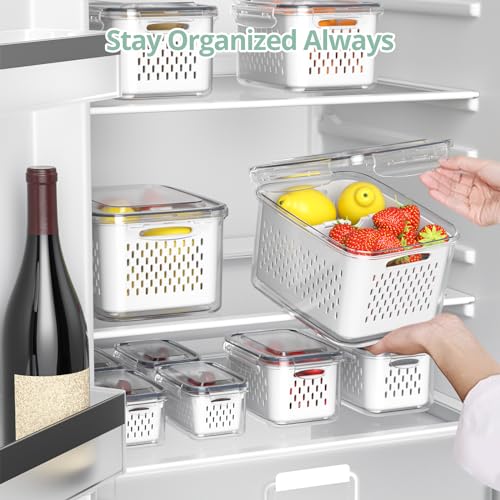 Anysig 8 Pack Fridge Fruit Storage Containers with Removable Colander