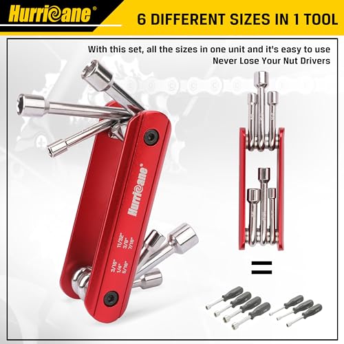 HURRICANE 6 in 1 Folding Nut Driver Set SAE, Hex Nut Driver Set, Cr-V Steel Shank. Premium Portable Premium Aluminum Handle. Easy to Carry Out, 3/16, 1/4, 5/16, 11/32, 3/8, 7/16 inch - size: 4.8mm, 6.4mm, 7.9mm, 8.7mm, 9.5mm, 11.1mm