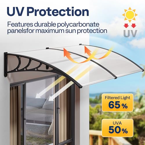 VIVOHOME Polycarbonate Window Door Awning Spliced Canopy Transparent with Black Bracket 38 Inch x 78 Inch - color: Transparent, size: 38 Inch x 78 Inch