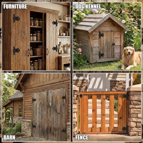 4 Pack 4.5 Inch Antique Cast Iron Vintage Heavy Duty T Hinges Black Powder Coated Wrought Iron Antique Flush Mount Hinge Barn Door Shed Hinges with Hardware for Cabinet Wardrobe Wooden Box