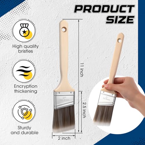 12 Pack Angle Sash Paint Brushes Treated Easy to Grip Wood Handle Synthetic Bristles Smooth Finishes Paint Brushes for Stain Wall Trim Painting Furniture(2 Inch) - size: 2 Inch