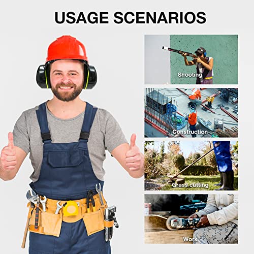 LYSIAN 31dB Hearing Protection Earmuffs, Foldable Adjustable Safety Ear Muffs for Shooting, Construction, Lawn Mowing, Adults - color: Yellow Black