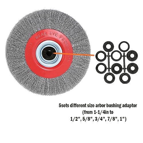 8in Bench Wire Wheel Brush for Bench Grinder Coarse Crimped Steel Wire 0.012" with 1/2" 5/8" 3/4" 7/8" 1"(5sets) Spacer Arbors - 1pack - style: 8in 1pcs