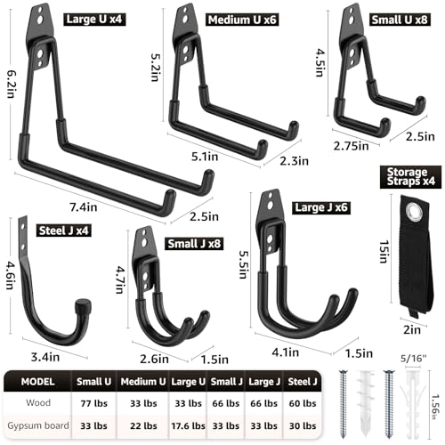 Heavy Duty Garage Hooks for Storage & Hanging Items, 40-Pack - color: 40-Pack Set Black