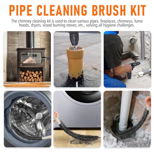 30Feet Chimney Sweep Kit,8 in Brush Head,Dryer Vent Cleaner Kit, Chimney Sweep&Chimney Cleaning Kit, Rotary Chimney Cleaning System for Flue/Fireplace/Sewage Pipe/Hood with 23 Nylon Flexible Rods - color: Large, size: 30FT