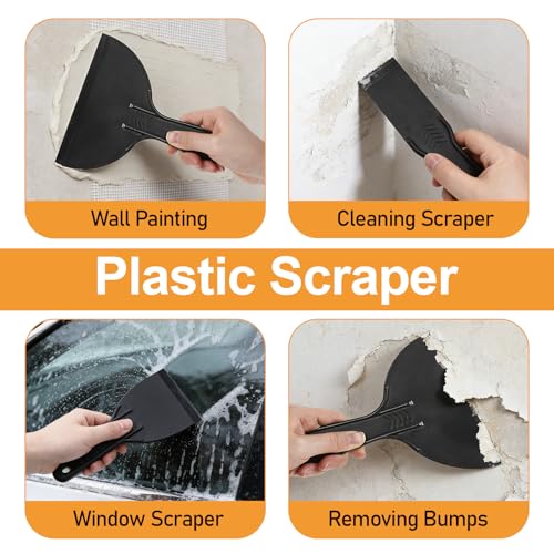 6 Pcs Plastic Putty Knife Scraper and 6 Pcs Flexible Carbon Fiber Plastic Scraper Tool, Non Scratch Scrapers Tool for Tight Spaces Label Scrapers Pen Shaped for Car Cleaning, Small Crevices, Drywall